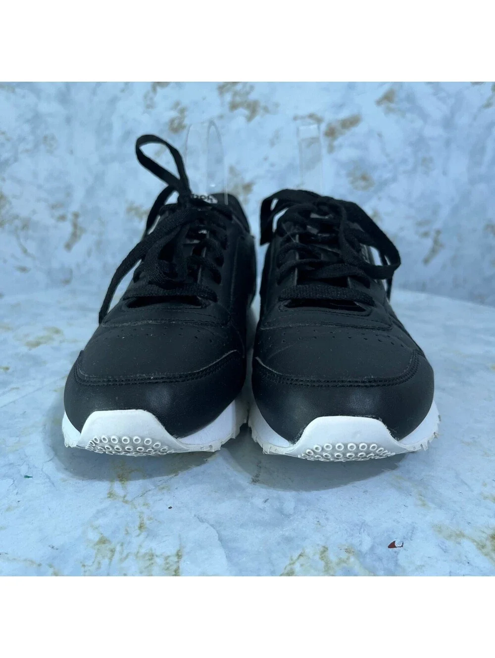 Reebok Classic Leather Womens Sz 7.5 Shoe Black Floral Athletic Trainer Sneakers